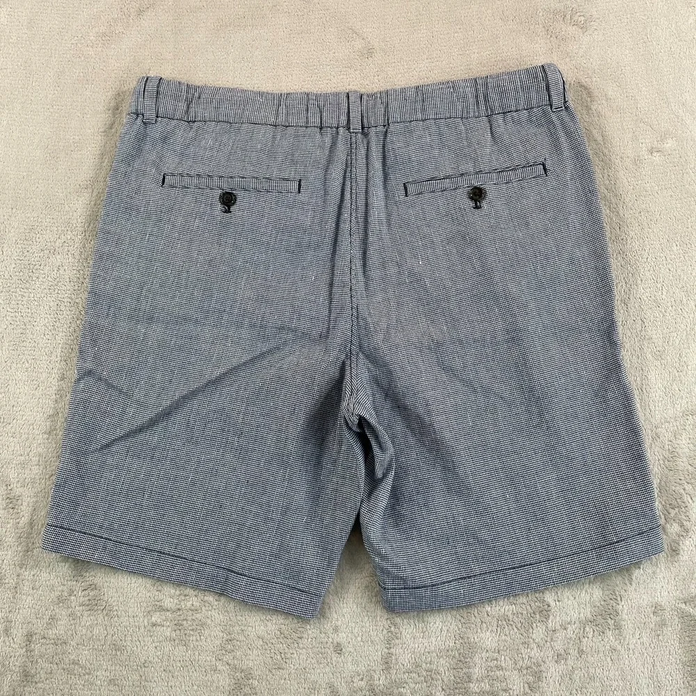 Banana Republic‎ Aiden Shorts Men 35 Blue Houndstooth Linen Blend Chino Casual